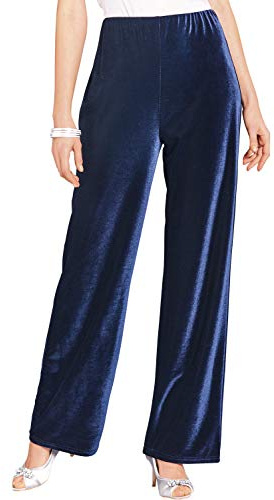 Chums Ladies Velour Straight Leg Trousers Soft Stretch Elasticated Waist Smart Casual Evening Comfort Trousers Sizes 12–24 Navy 14
