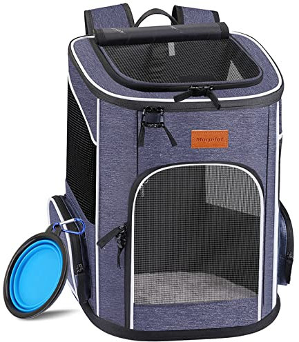 Morpilot Katzenrucksack, Hunderucksack für Katzen und Hunde Welpen, Atmungsaktive und Faltbare Haustier Rucksack mit Transparentes Fenster und Anti-offener Reißverschluss
