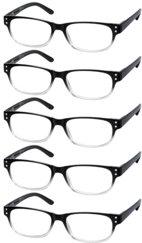 Eyekepper 5er Pack Lesebrille für Männer Federscharniere Klassische Lesebrille Schwarz-Klarer Rahmen +2,25