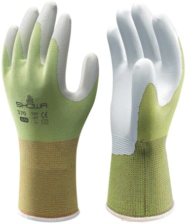 SHOWA Floreo 370 Gardening Gloves for Women & Men – 1 Pair Green Nitrile-Coated Garden Gloves with Touchscreen Grip – Lightweight, Breathable & Comfortable Fit - Medium