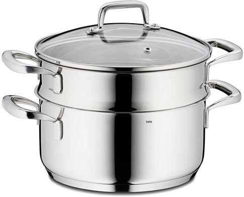 kela Casserole à vapeur 20 cm FLAVORIA, Braisière universelle à induction 2,4 L avec insert, Couvercle en verre avec soupape d'échappement de la vapeur, graduation intérieure, sans revêtement