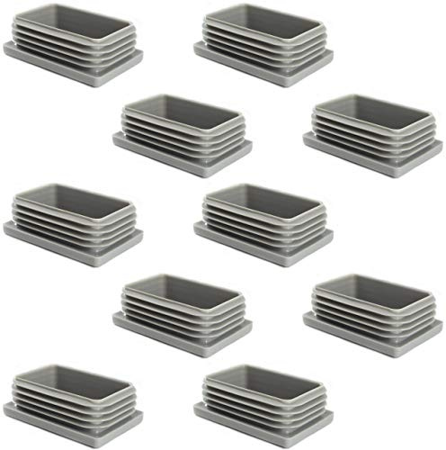 Enkotrade 10 Stück Lamellenstopfen Grau für Rechteckrohre, 60x40 mm, Rohrabdeckung aus hochwertigem Polyethylen Kunststoff, Stopfen, Endstopfen, Kappen, Gleiter | Rohrstopfen Rechteckig