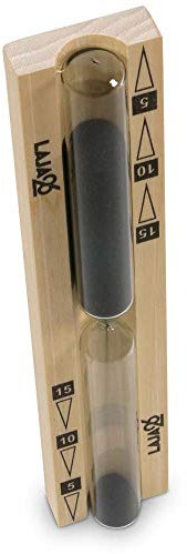 LaJa26 Sauna Sanduhr Small schwarzer Sand - FSC Espenholz - Drehgestell aus Holz zur Montage an der Wand - Beständig gegen Wärme und Luftfeuchtigkeit - Fertig montiert - Handarbeit Made in Europe