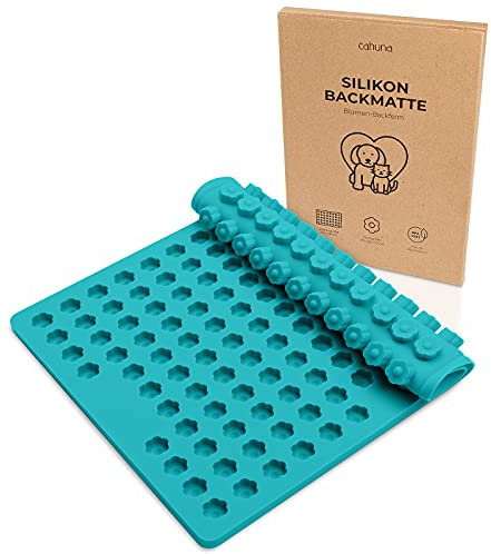 Cahuna Silikon Backmatte für Hundekekse mit Mini Blume - Backform für Hundeleckerli BPA frei und mit Rand - Wiederverwendbare Backunterlage für den Backofen