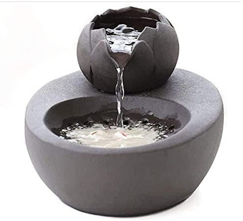 Bigyouzi - Fontaine d’eau - En céramique - Avec lotus vertical et filtre automatique - Idéale pour chat et animal de compagnie