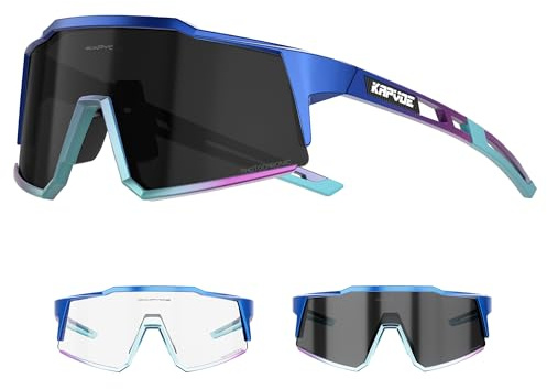 KAPVOE Photochromatische Selbsttönend Fahrradbrille TR90 Rahmen für Herren Damen Klar Sportsonnenbrille Sport Radfahren MTB Radbrille Sportbrille Fahren Baseball Laufen klar Blau 05