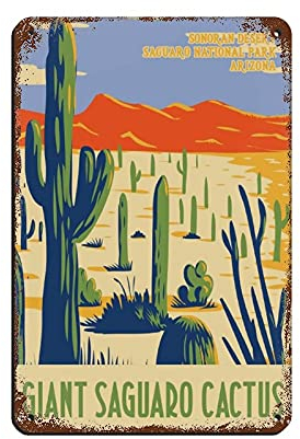 Vintage-Poster mit natürlicher Landschaft, WPA Riesen Saguaro Kaktus, Blechschild, Metallschild, Pub, Club, Café, Bar, Zuhause, Wandkunst, Dekoration, Retro-Poster, 20 x 30 cm
