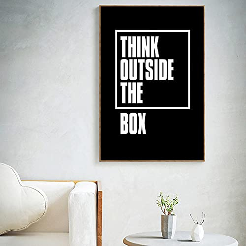 Think Outside Box Letter Paintings Inspirerande svartvita affisch Väggkonst Canvastryck Modern heminredning 42x60cmx1st Inre ram