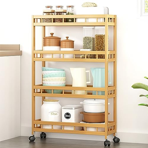 4-Tier Bamboo Utility Kitchen Rolling Cart Trolley Island Storage Shelf