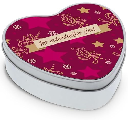 STEMPEL-FABRIK Geschenkdose in Herzform mit Aufdruck - Design Sterne - Keksdose - Plätzchendose - Metalldose - Geschenkidee für Weihnachten - Weihnachtsgeschenkbox - Geschenkbox