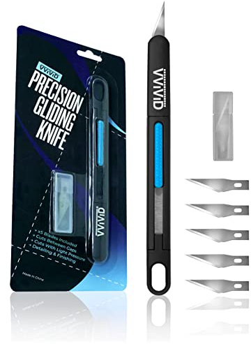 VViViD Precision Gliding Automotive Vinyl Wrapping Knife, Retractable, Safety locking, 5 Replacement Blades