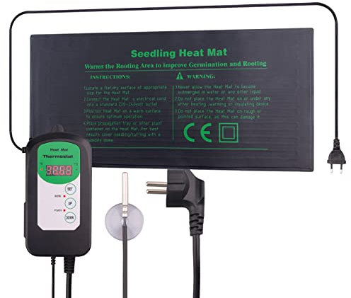 DERNORD Heizmatte Pflanzen mit Thermostat - Sämling Heizmatte Pflanzen 18W 25.5 x 52.7 cm für Gewächshaus Growbox Chili Anzucht Temperaturregler