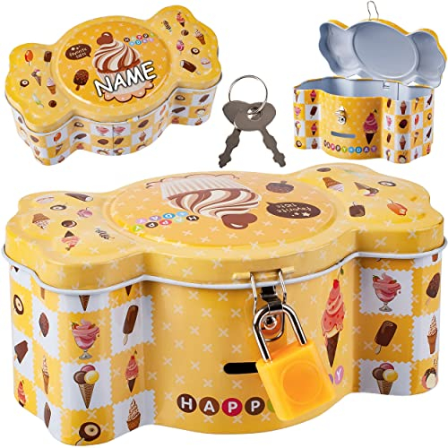 alles-meine.de GmbH Spardose - Verschiedene Modelle frei wählbar - Bonbon/Süßigkeiten inkl. Name - mit 2 Schlüssel und Schloss - stabile Metall Sparbüchse - 15 cm - Verschlu..