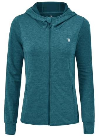 donhobo Löparjacka för kvinnor, sportjacka, träningsjacka, långärmad, fitness, yogamatta, lätt ventilerande sweatjacka med fickor, tumhål, Mörkblå, L