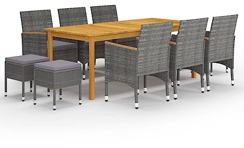 vidaXL Gartenmöbel 11-TLG. Sitzgruppe Gartengarnitur Sitzgarnitur Gartenset Tisch Stühle Esstisch Gartentisch Gartensessel Gartenstuhl Grau