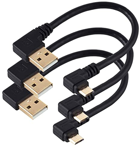 Micro USB Short Cable, 6 Inch USB 2.0 Male to Micro USB Male Converter Cord, Gold Plated 90 Degree Right Angle Micro USB Adapter Cable Extender Lead (USB micro cable 12cm 3pcs)