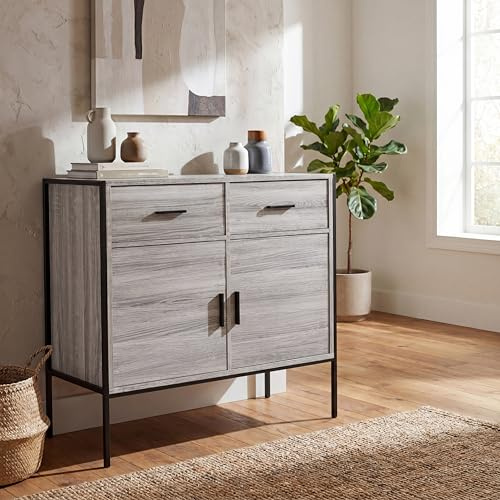 Vida Designs Brooklyn Sideboard mit 2 Türen, 2 Schubladen, industrieller, rustikaler Schrank, Wohnzimmermöbel (grau)