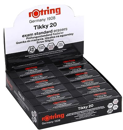 rOtring Tikky-Prüfung Standard Premium große Bleistift-Radiergummis, Box mit 24 Radiergummis, sauberes, staubfreies Radieren (schwarz)