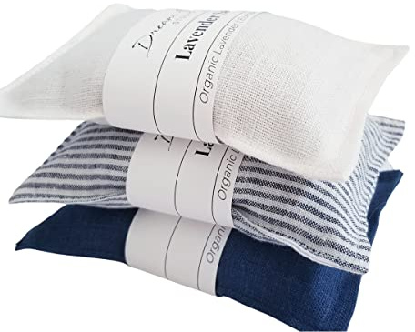 Dream Field Studio Handmade Linen Lavender Sachets • Set of 3 • Organic Lavender Bags for Drawers & Closets - Neutral Shades