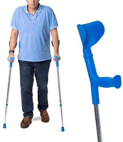 Ortones – Krücken für Erwachsene, verstellbar, Aluminium (2 Stück, Blau) – Schnellverstellung mit Clip, Rutschfester Gummipuffer, Anatomischer Griff, Belastbar bis 125 kg