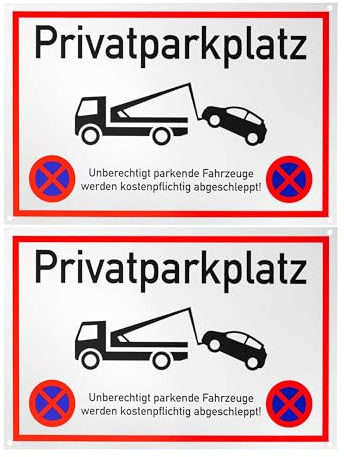 Hinweisschild Privatparkplatz, 2 Stück, 30 x 20 cm, 1 mm starkes PVC Schild mit Bohrlöchern, Parkverbots-Warnschild für Innen- und Außenbereich, Fahrzeuge werden kostenpflichtig abgeschleppt