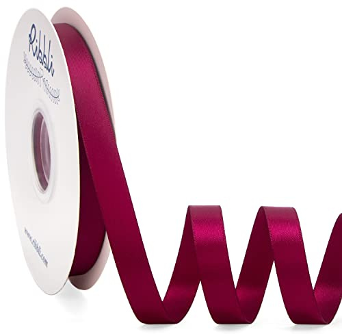 Ribbli Wine Satin Ribbon Double Faced Satin 1/2 inch x Continuous 50 Yards-Wine Ribbon for Gift Wrapping Crafts Wedding Decoration Bows Bouquet Floral Arrangement