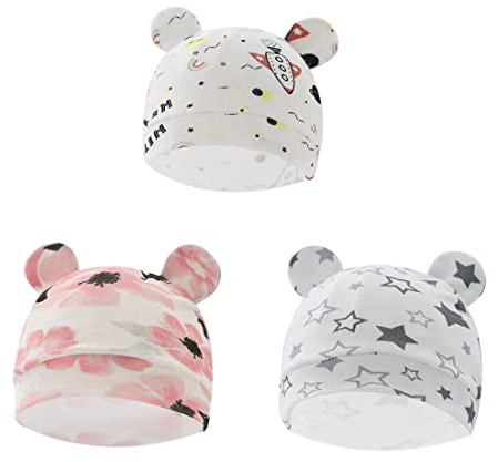 TBUQNZA 3 Stücke Unisex Mütze Hut, Neugeborenes Baby Mütze Hut, Baby Wollmütze, Unisex Infant Hut Kindergarten Mütze, Kindergarten Mütze Baby Jungen Mädchen 0-12 Monate