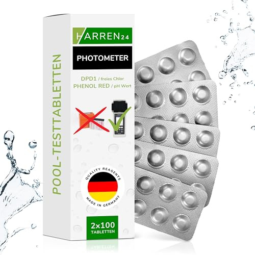 harren24 Photometer Testtabletten für pH-Wert und freies Chlor Phenol Red + DPD1, Pooltabletten für Poollab geeignet, Wassertester, Wasseranalyse (200 Tabletten)