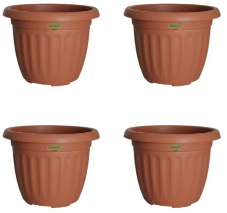 Homey Mart 4 x Round Athens Planter Reddish-Brown Plastic Garden Plant Pots Indoor & Outdoor use Flowers Approx 10L Compost Capacity Terracotta - 30cm