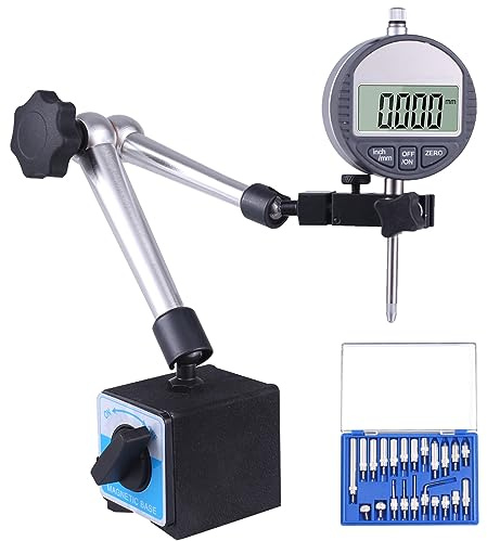 Qnkaa Elektronisk digital urtavla indikator med magnetisk bashållare fin justerbar lång arm 0,00–1 tum/25,4 mm tum/metrisk konvertering professionell mätare 0,01 mm/0,001 tum
