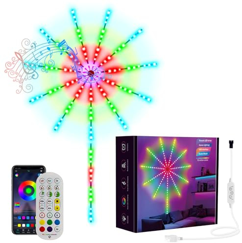 REDGO Luci LED per fuochi d'artificio RGBIC LED Striscia luminosa con telecomando LED Firework, Striscia LED Fuochi d'artificio Bluetooth con APP per Natale, vacanze (10 * 0.5M+1 * 1.5M)