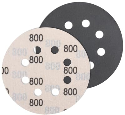 JatilEr 5 unidades de papel de lija de 125 mm, grano 800, redondo, 8 agujeros, fino, mojado y seco, discos abrasivos de carburo de silicio, lijadora excéntrica, para coche, metal y madera