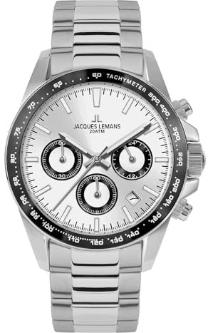 JACQUES LEMANS Analoge Herrenuhr Quarz mit Edelstahlarmband mid-39589, Silber, Armband
