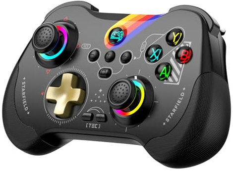Joso Wireless Gaming Controller für Hall Effekt Triggers Hall Links und rechts Wippe, Gamepad für ipad/iPhone Android/PC/Switch/Streaming auf Xbox/PS3/PS4, Bluetooth, Taschengröße (Graffiti Schwarz)