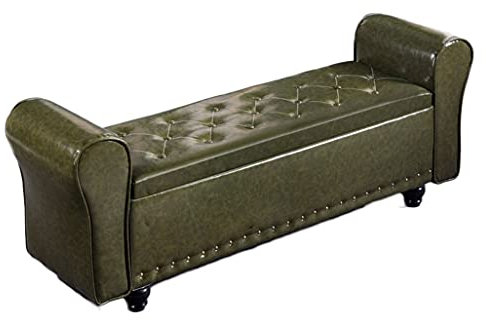 Aufbewahrungsbänke, luxuriöser Fußhocker, Ottomane, Bank, Wohnzimmer, Sofa, Hocker, Schuhe, Bank, Schlafzimmer, Bettende, Hocker, Leder-Chaiselongue (Farbe: Saphirblau, Größe: 100 cm)