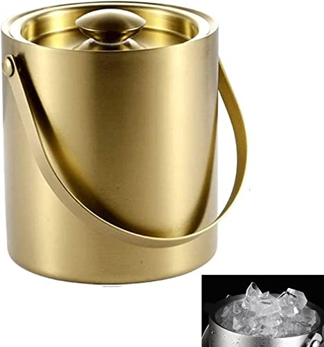 CRBUDY Premium doppelwandiger, isolierter Eiskübel aus Edelstahl mit Deckel, Eiskübel für Party, Champagnerkübel, langlebiger Eiskübel, ideal für Bar, Party, Bier, Champagner und Wein (B