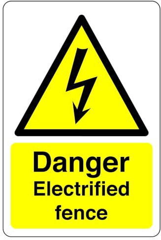 Danger electrical fence sign - 1.2mm Rigid plastic for indoor/outdoor usage (200mm x 150mm) Viewing Distance within 5m.