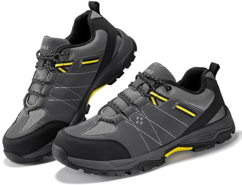 SPIEZ Zapatos De Seguridad para Hombre, Zapatos De Trabajo Ligeros con Puntera De Acero para Hombre, Zapatillas Transpirables Hombre Negro/Gris EU42