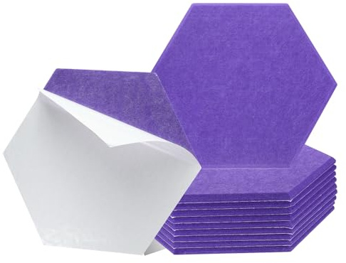 sourcing map 12Pcs Acoustic Panel Self-Adhesive 30 x 26 x 0.9cm Good Density Sound Proof Padding, Hexagon Sound Proof Absorbing Panels, Insulation Beveled Edge Wall Tiles (Purple)