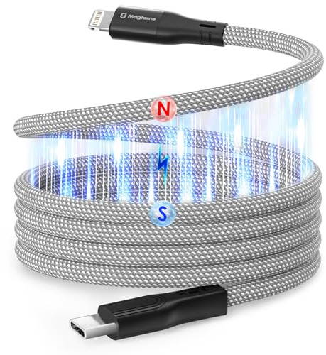 Magtame Bobine de câble magnétique USB C vers Lightning, 1M MFI certifié i -Phone charge rapide, câble tressé C vers Lightning pour i -Phone 14 13 12 11 pro Max xr XS x 8 plus se