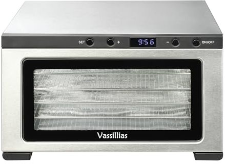 vassillias Mini Stainless Steel Food Dehydrator and Dryer - 6 Stainless Steel Trays, Adjustable Digital Timer, 400W, 80℃, Temperature Control, For Dried Meat, Herbs, C