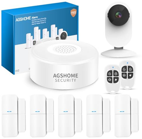 AGSHOME Allarme Casa Senza Fili con Telecamera 1080P per Scenari di Sicurezza Intelligenti, Allarme 120DB Collegato a 2.4 GHz, 9 Kit Allarme Casa Senza Fili Compatibile con Alexa e Google Assistant
