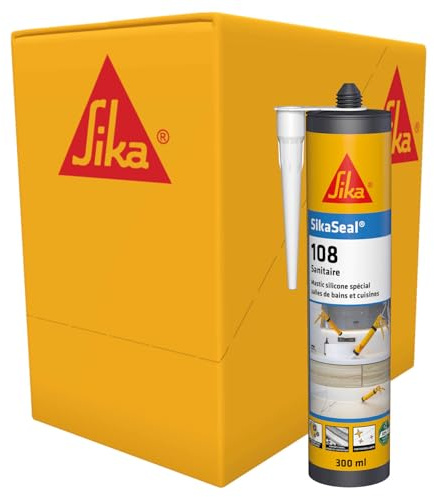 SIKA - Mastic Cuisine & Bain - SikaSeal 108 - Blanc - Carton 12x300ml | Joints silicone sanitaire longue durabilité sur multi-supports - Anti-Moisissures - Idéal pour travaux de plomberie