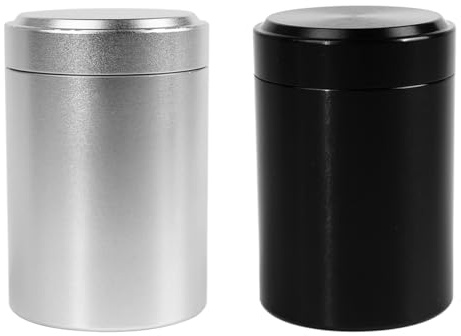 Namvo 2 Pcs Pots de Stockage en Aluminium Portable Petit Récipient Hermétique Bouteille Récipient sous Vide Mini Pot de Joint en Métal pour Thé Café Sucre Biscuits Épices 60ml Noir Argent