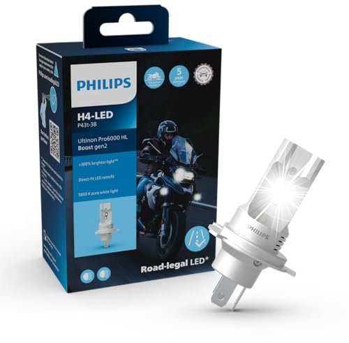 Philips Ultinon Pro6000 Boost gen2 Direct-fit Moto H4-LED, lampadina LED omologata*, fino al 300% di luminosità in più**, 5.800K
