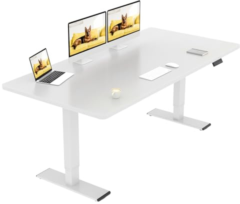 SANODESK Höhenverstellbarer Schreibtisch 160×70 cm – Elektrischer Steh-Sitz-Tisch mit Dualmotor, Belastbar bis 90 kg, Ergonomischer Arbeitsplatz(weiß+weiß)