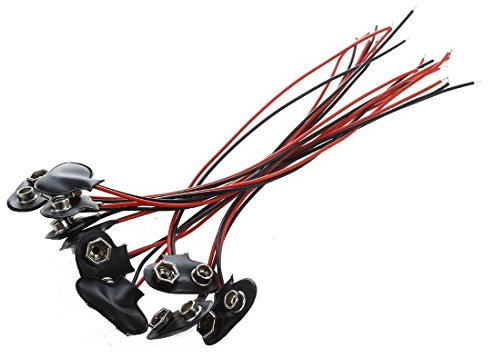 Fuhjythy 10x Noir Rouge Cable de Connexion Court 9V Batterie Clips Connecteur Boucle
