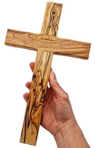 Lunexus Croce in legno d'ulivo, 30 cm, realizzata a mano in Betlemme, benedetta con certificato di consacrazione, croce da parete e decorazione