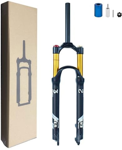 LPYDWZ 26 27.5 29 Pollici MTB Bike Sospensione Forcella Pneumatica, Blocco Remoto Straight Tube 28.6mm Freno a Disco QR 9mm Mountain Bicicletta Forche Anteriori Viaggio 120mm(Shoulder Lock - A,26 er)