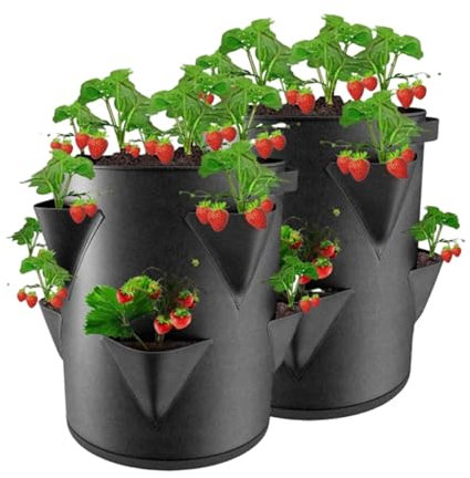 Flanliy Tour A Fraise, Sac De Plantation Fraise, Sacs en Pot Aux Fraises, 45 X 35 Cm avec 6 Poches LatéRales, RéUtilisable Feutre éPais pour Cour, Balcon, ExtéRieur (2)